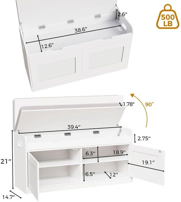 White Cushioned Lift Top Shoe Storage Bench