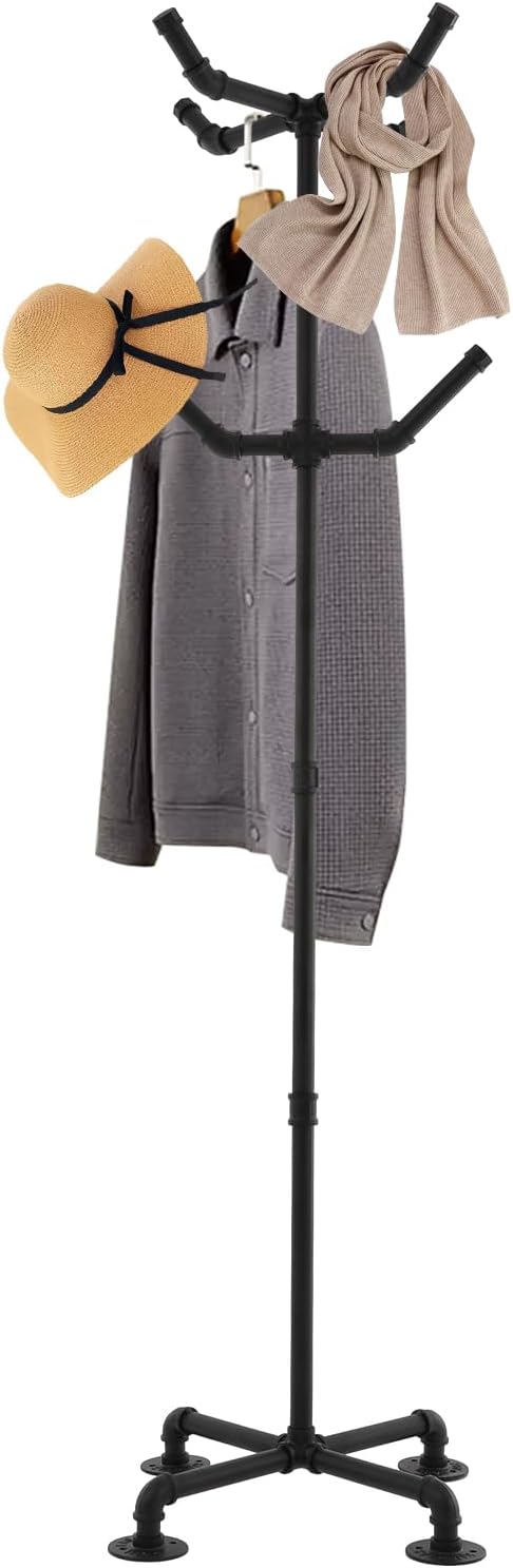 Black Industrial Pipe 6 Hooks Coat Rack