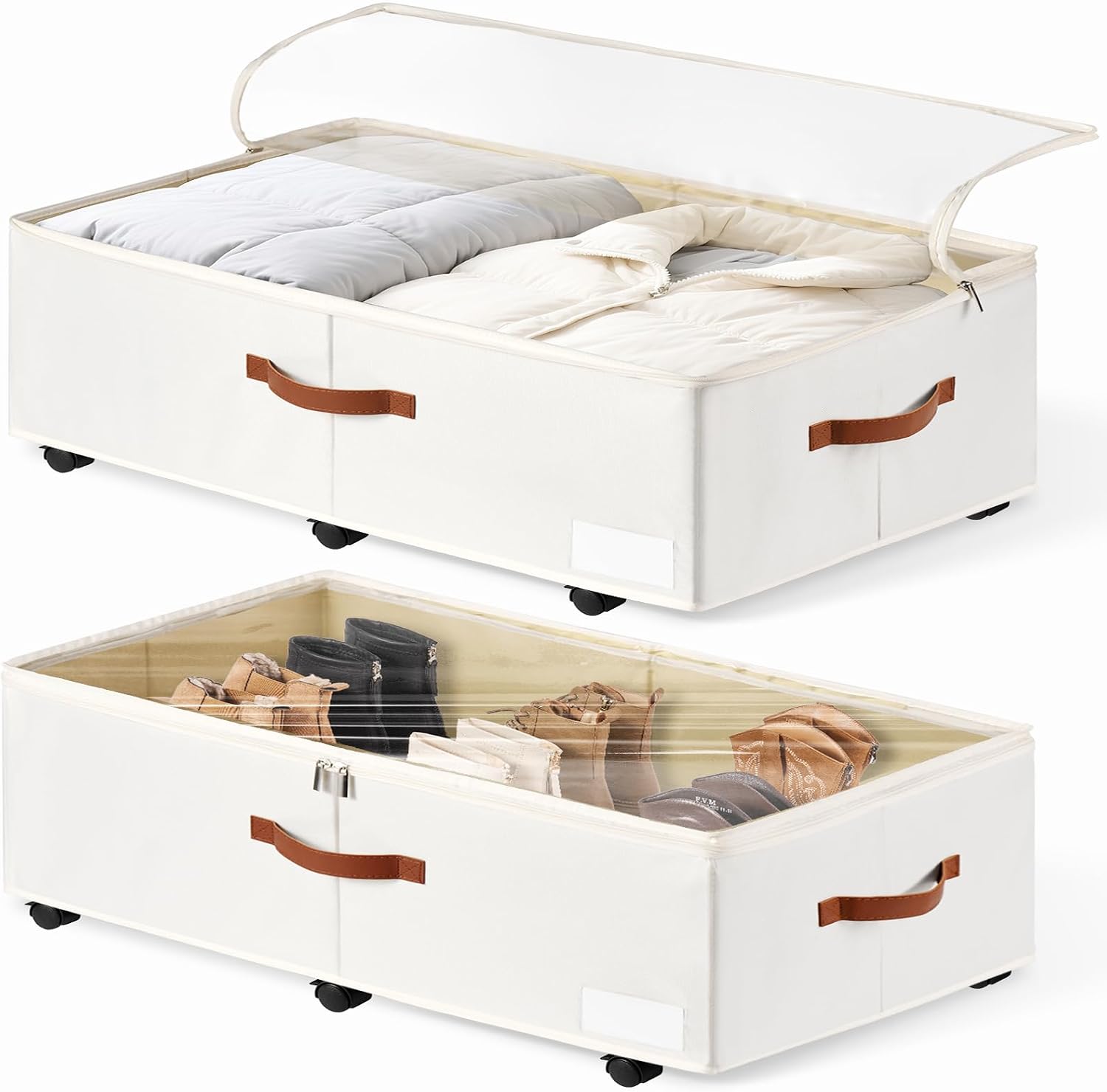 White Rolling Lidded Under Bed Storage Bins