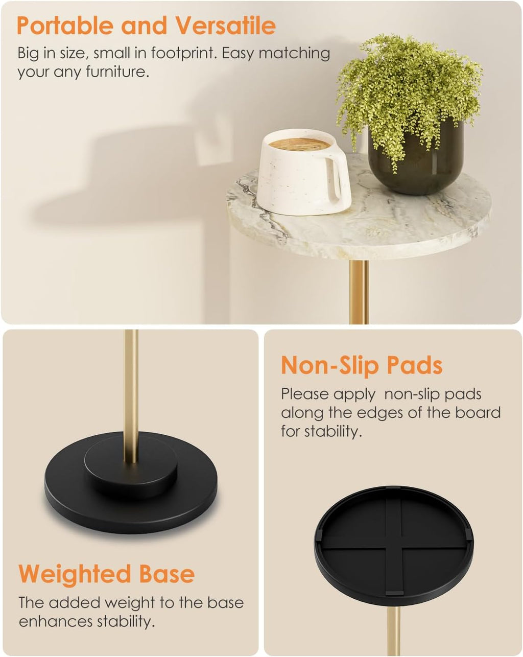 Marble Round Metal Leg Side Table