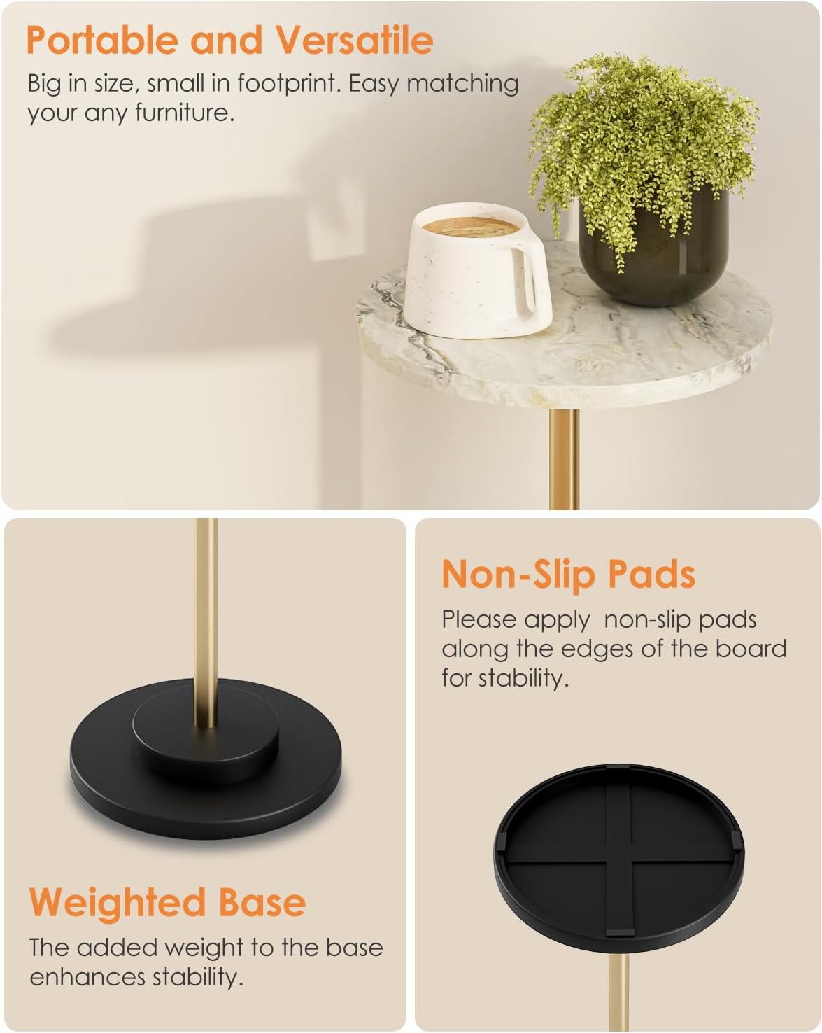 Marble Round Metal Leg Side Table