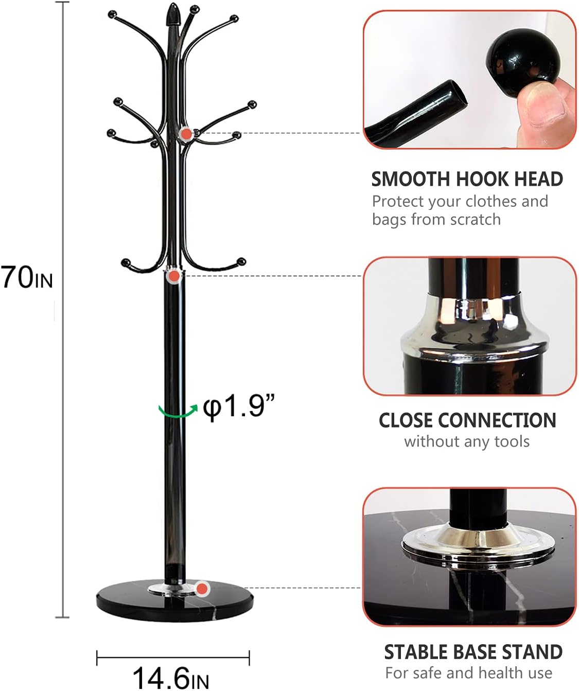 Black Marble Base Coat Rack Stand