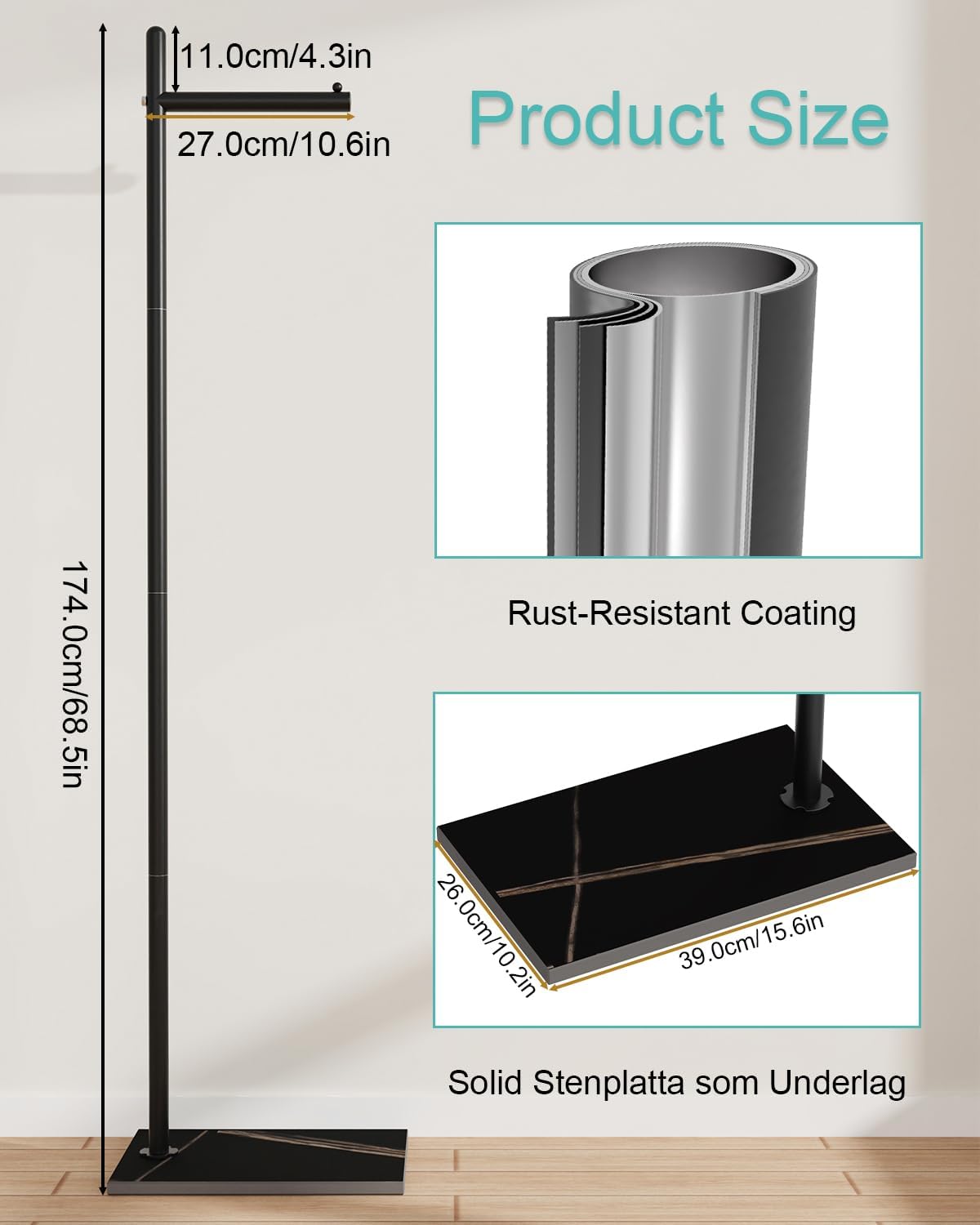Black L-Shaped Rock Base Coat Rack