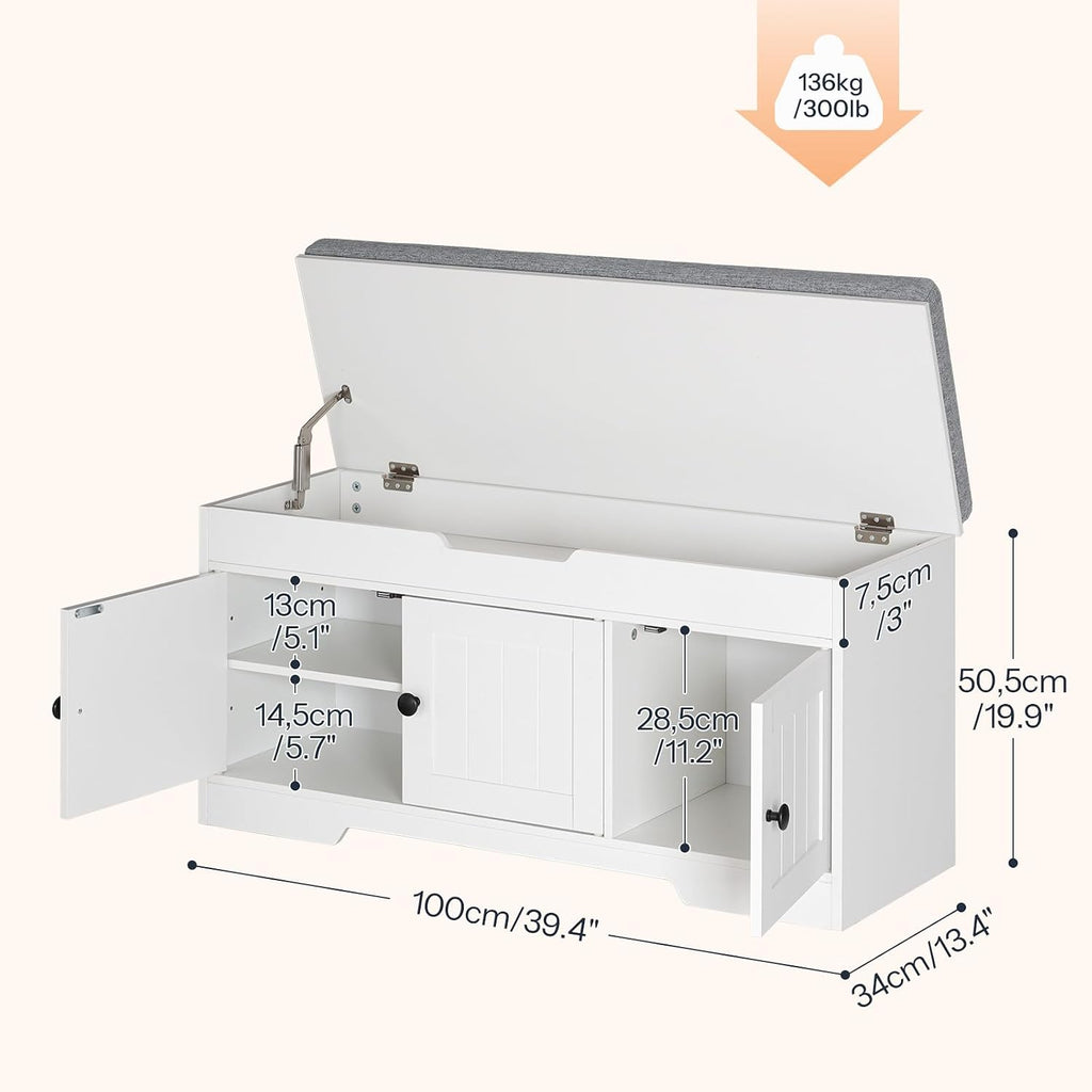 White Gray Flip Top Shoe Storage Bench