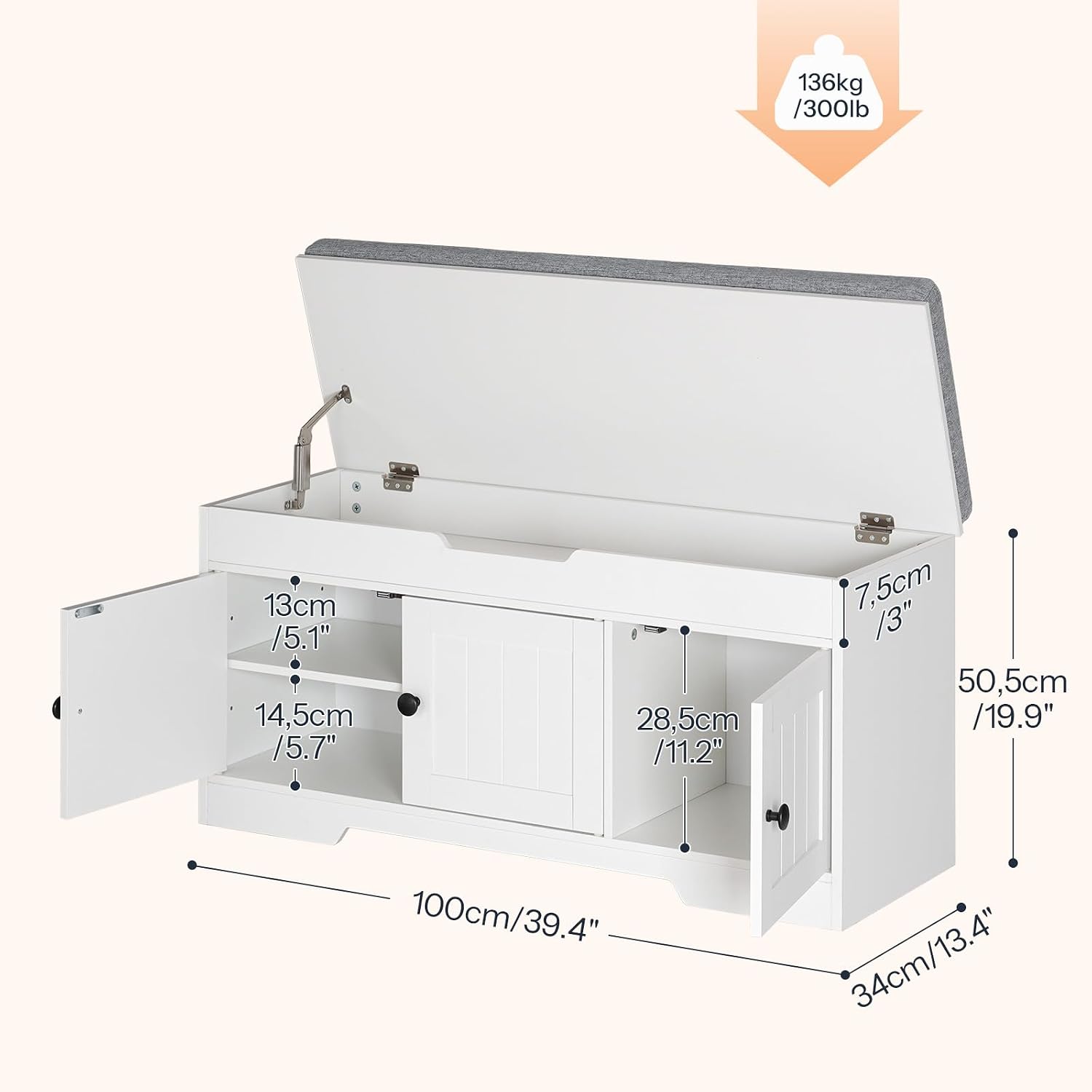 White Gray Flip Top Shoe Storage Bench