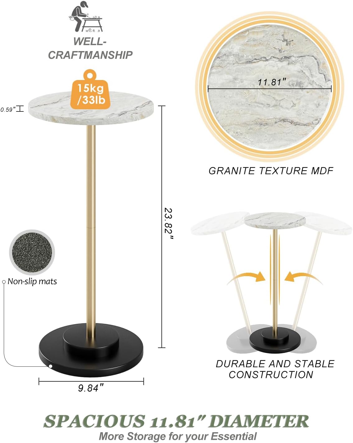 Marble Round Metal Leg Side Table