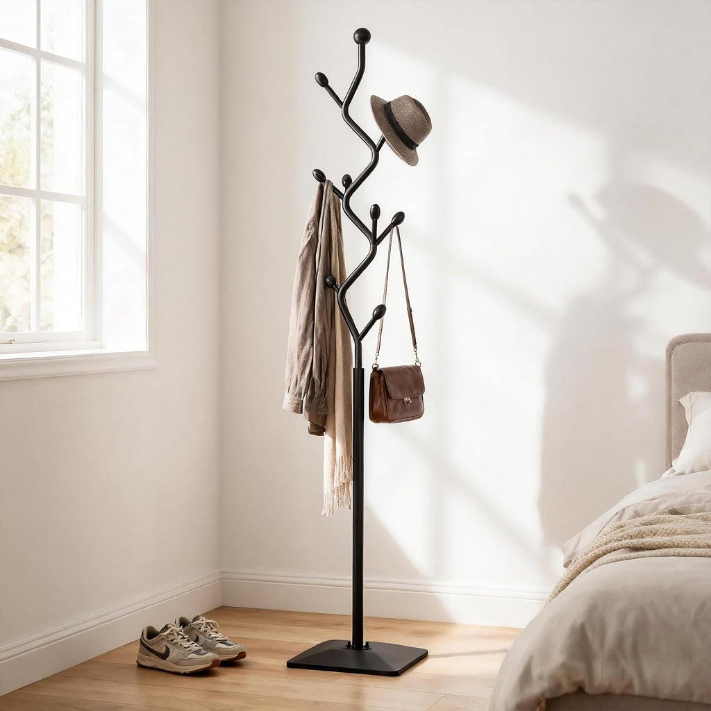 Black Tree Shaped Coat Rack With Cast Iron Base