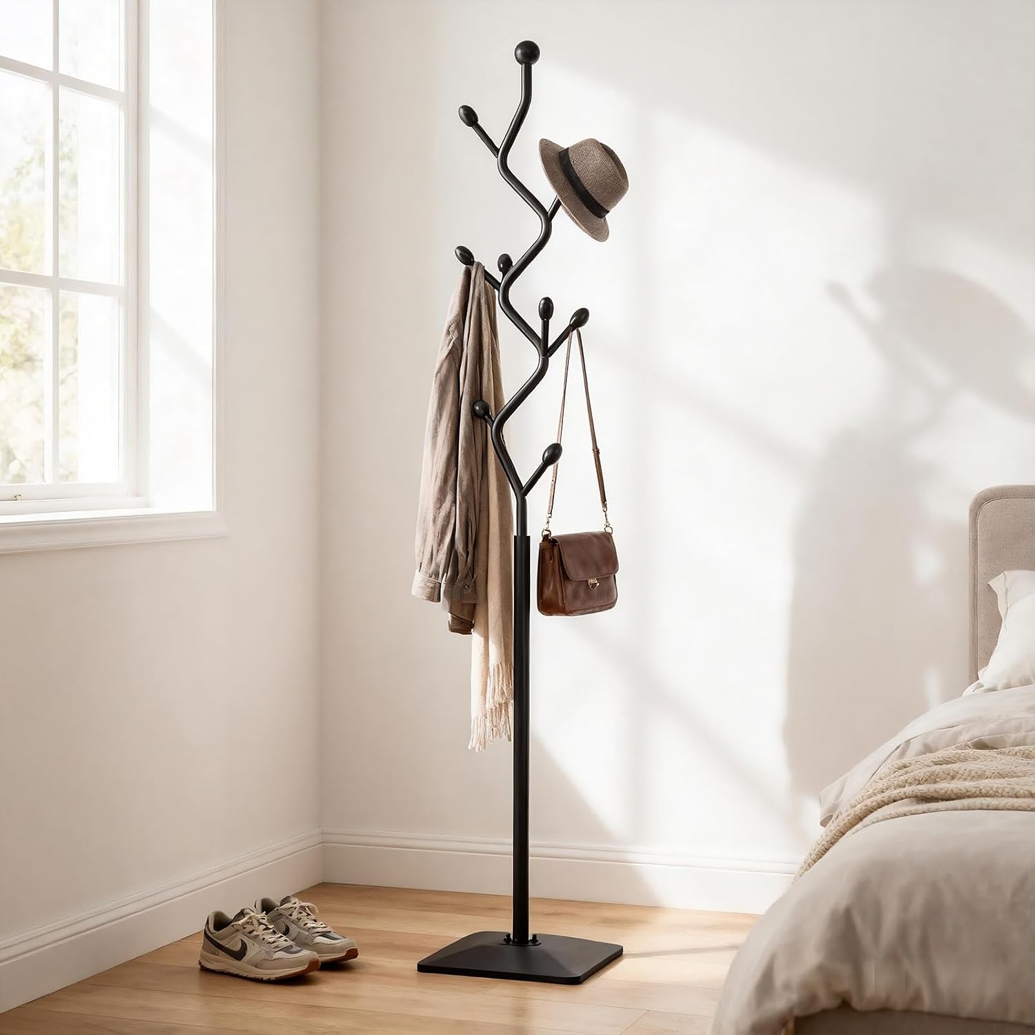 Black Tree Shaped Coat Rack With Cast Iron Base