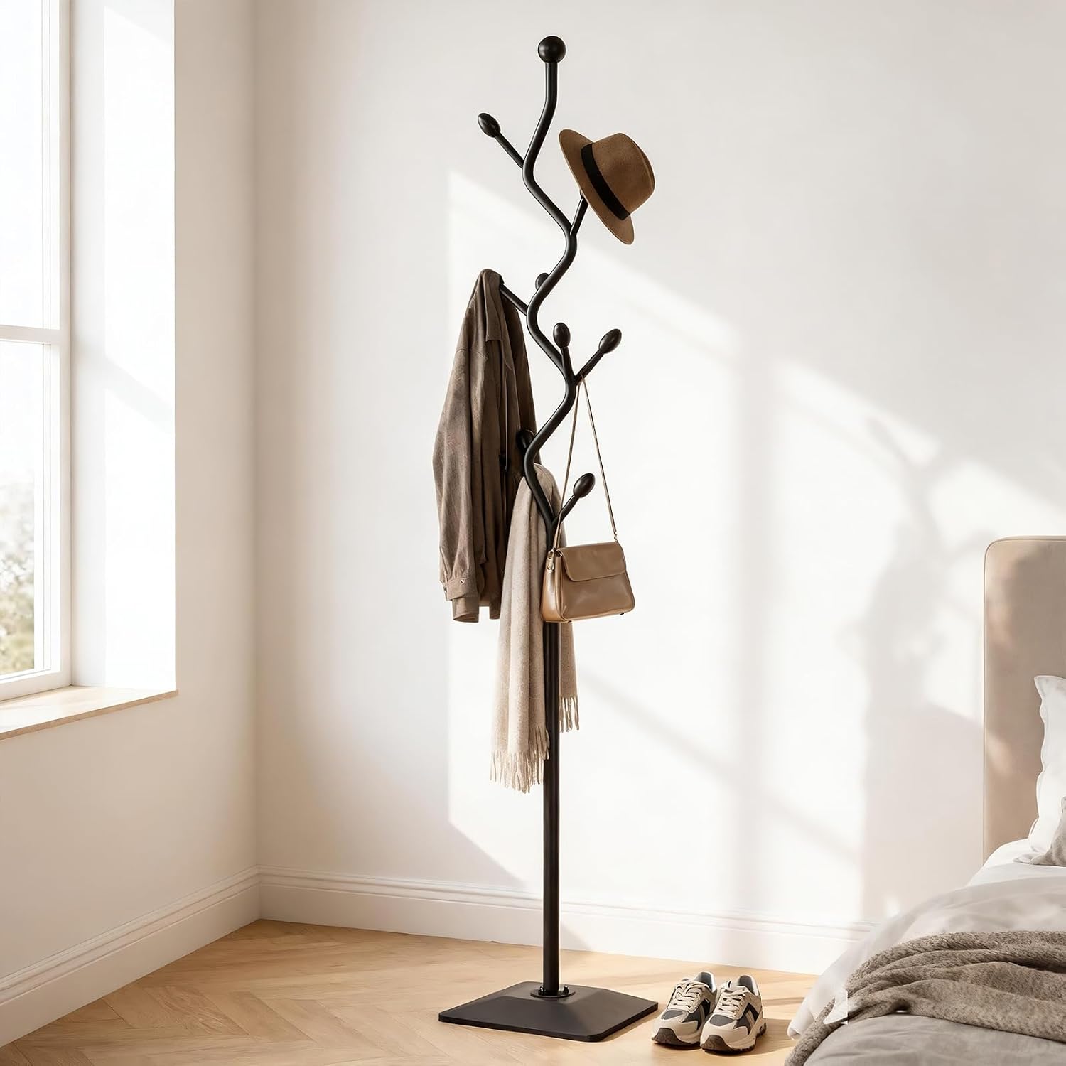 Black Tree Shaped Coat Rack With Cast Iron Base