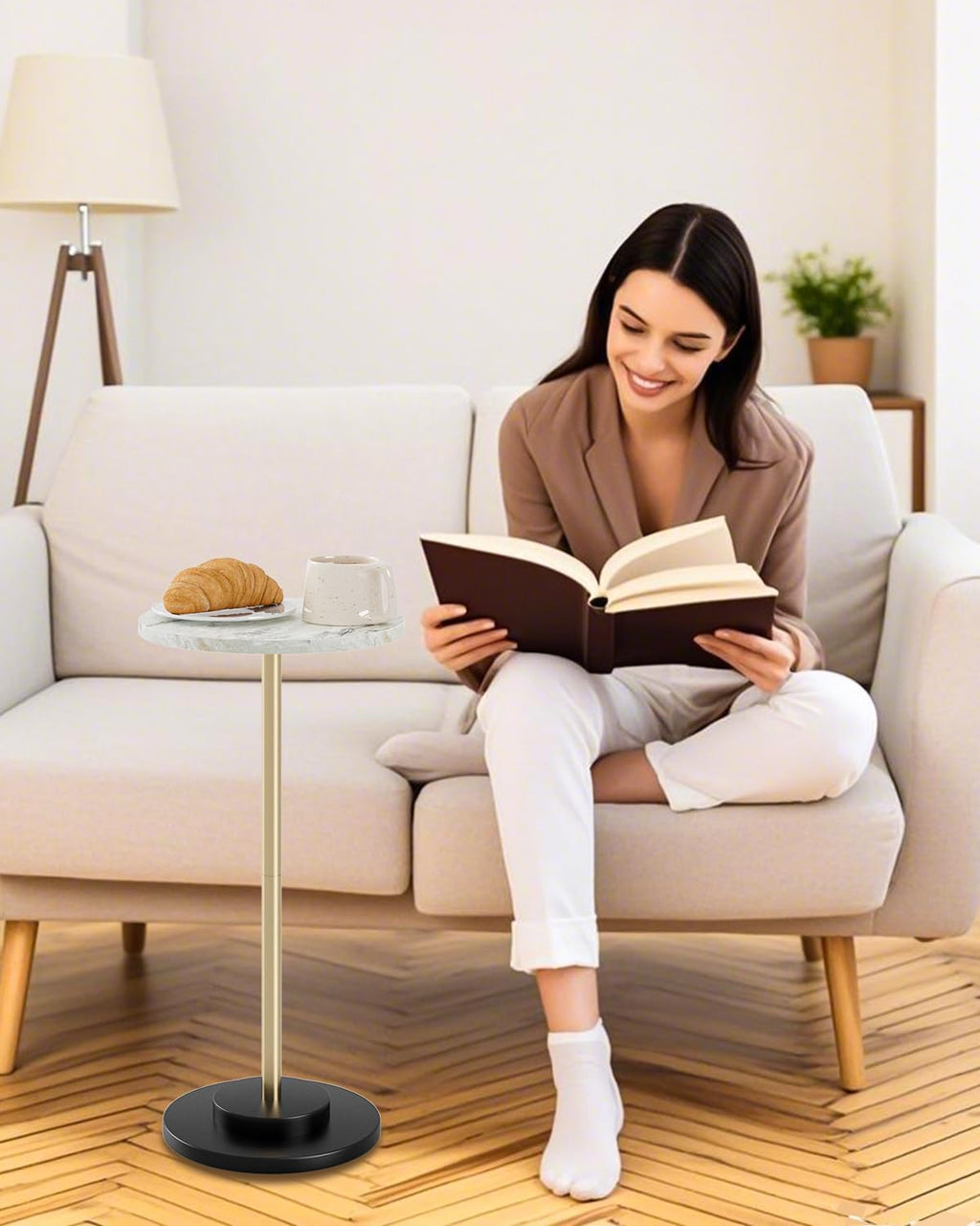 Marble Round Metal Leg Side Table