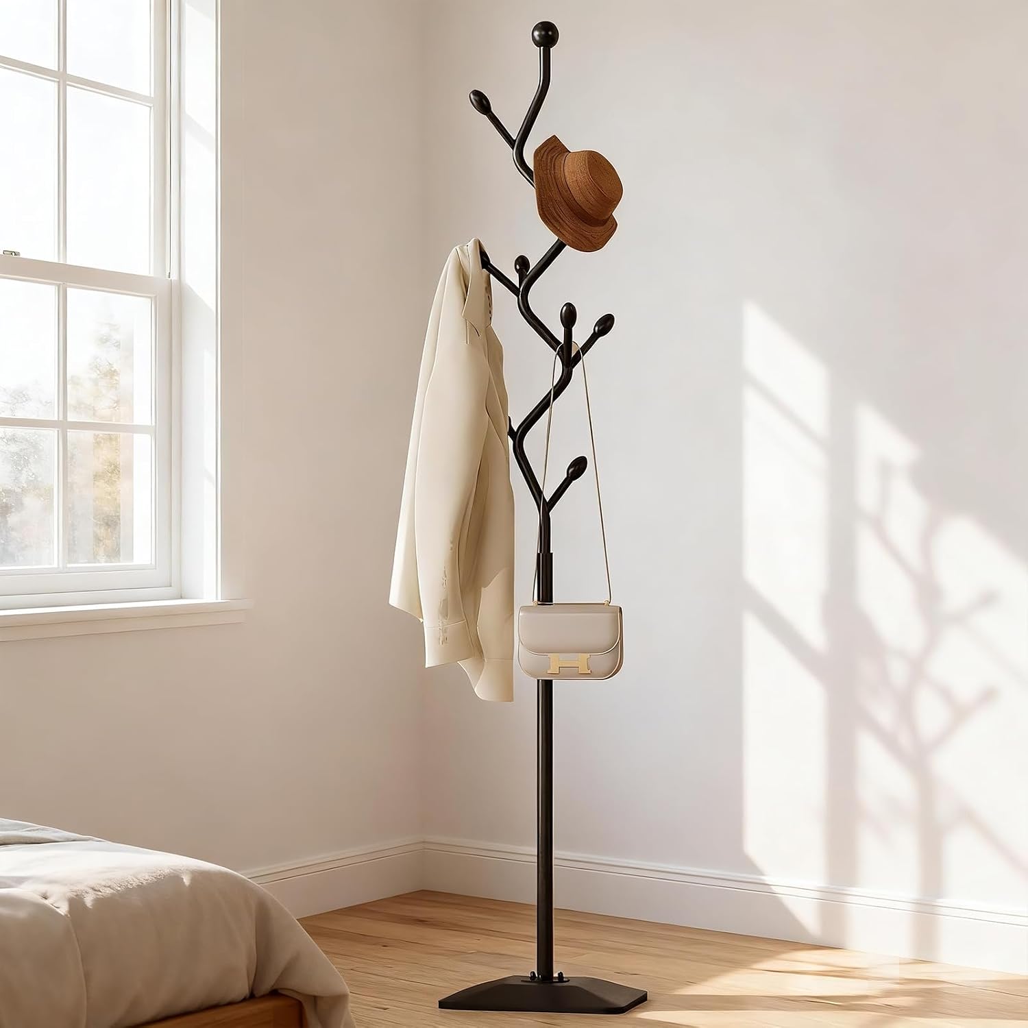 Black Tree Shaped Coat Rack With Cast Iron Base