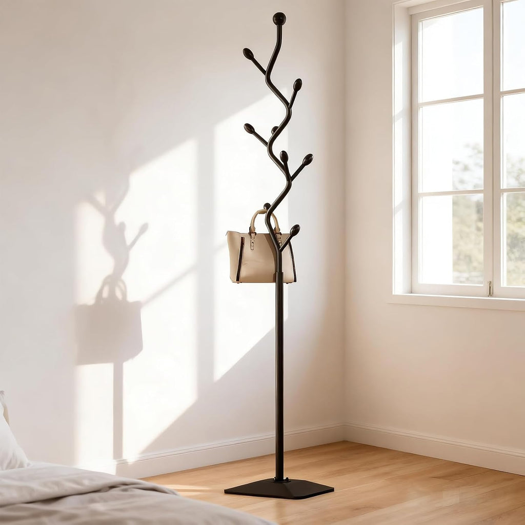 Black Tree Shaped Coat Rack With Cast Iron Base