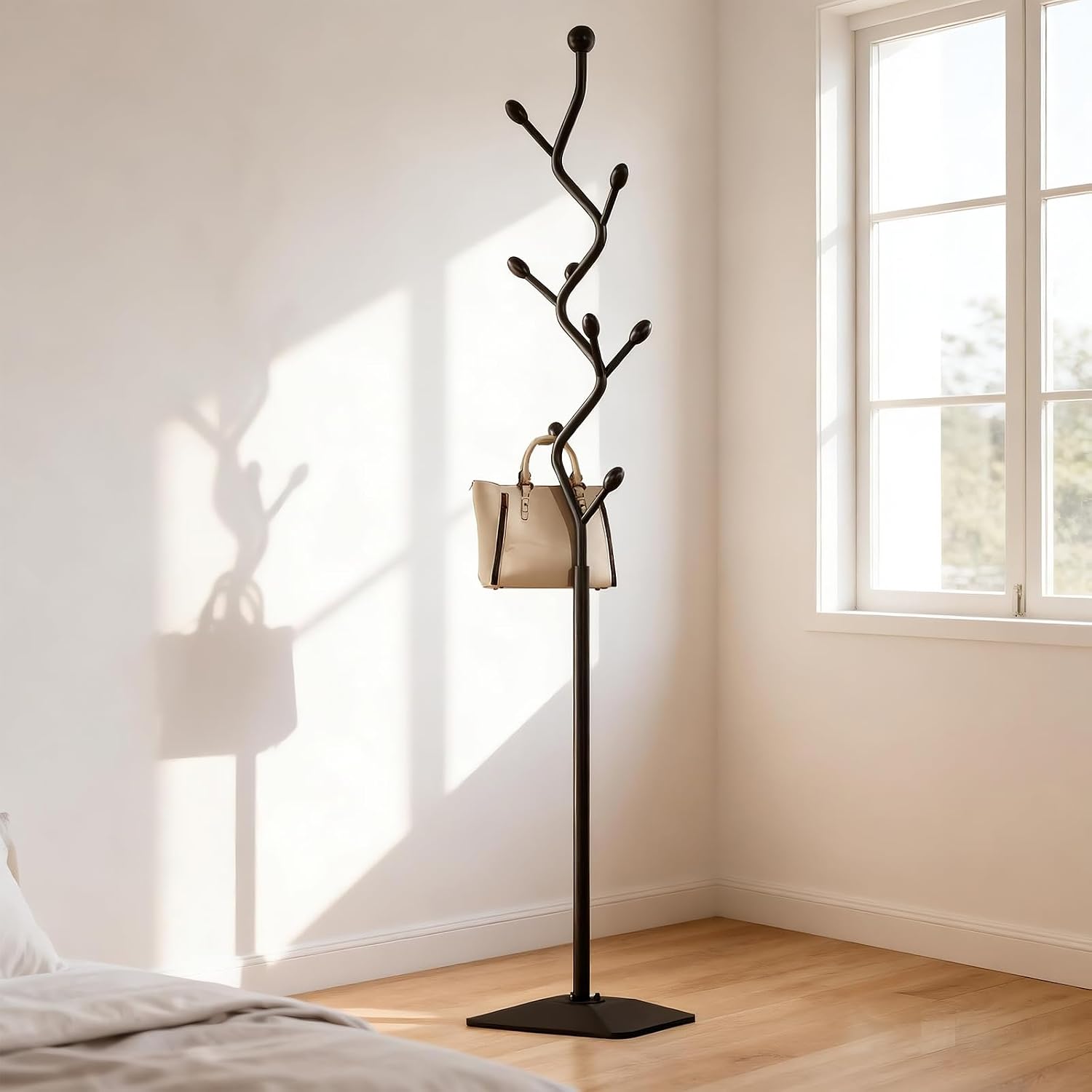 Black Tree Shaped Coat Rack With Cast Iron Base