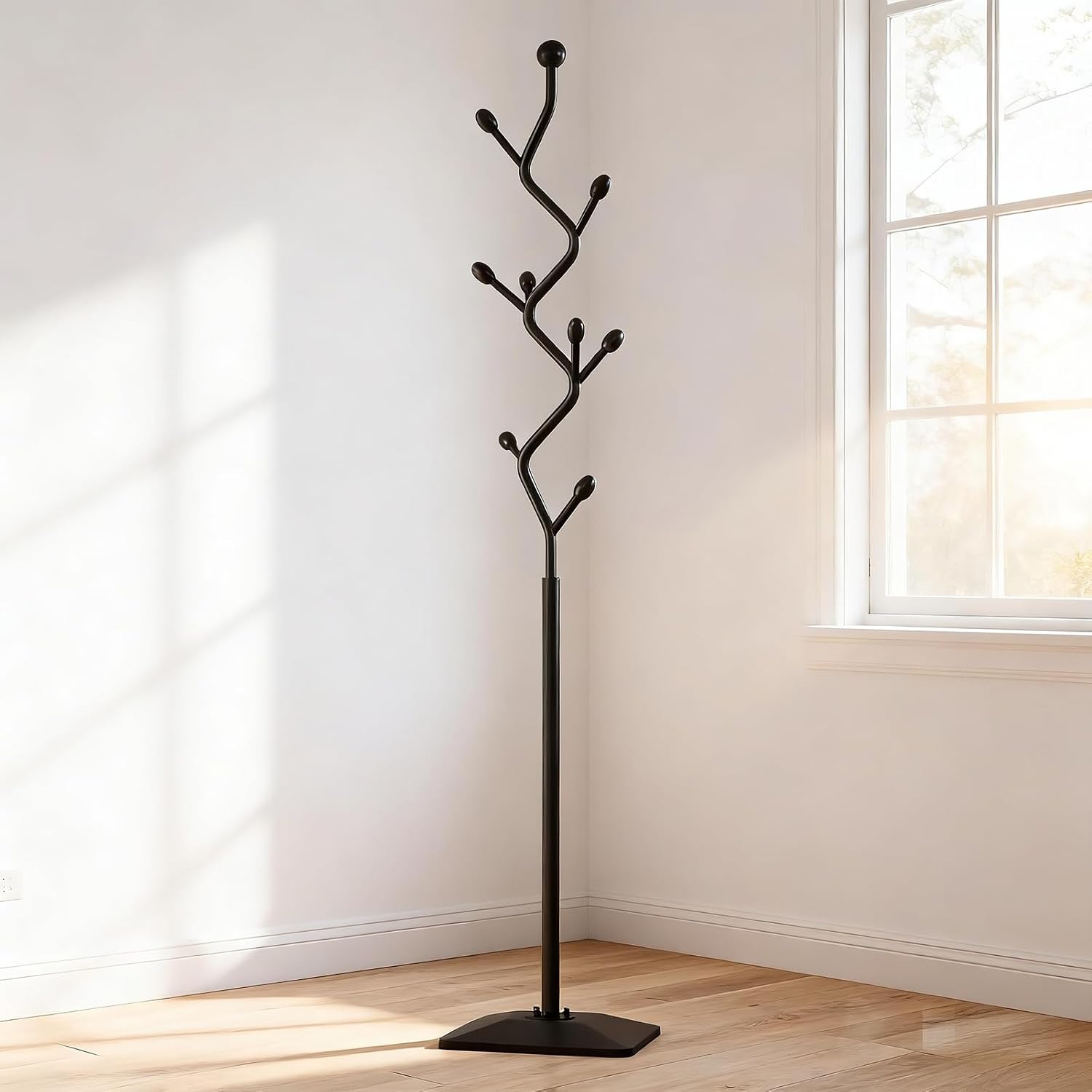 Black Tree Shaped Coat Rack With Cast Iron Base