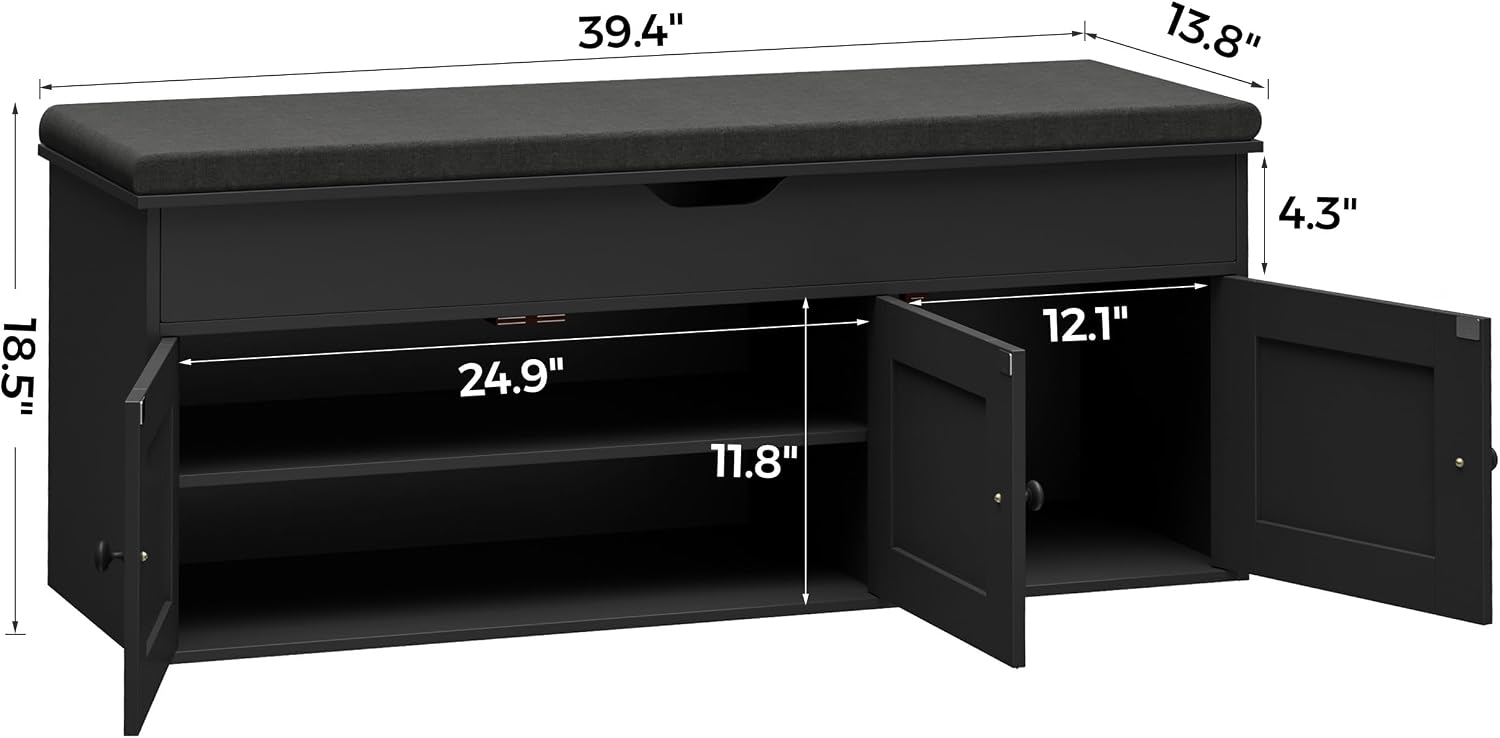 Black Lift Top Shoe Storage Bench