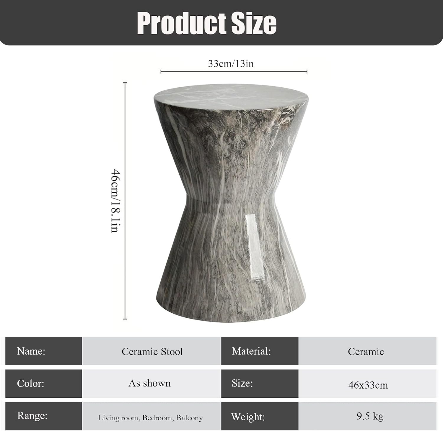 Ceramic Faux Marble Garden Stool