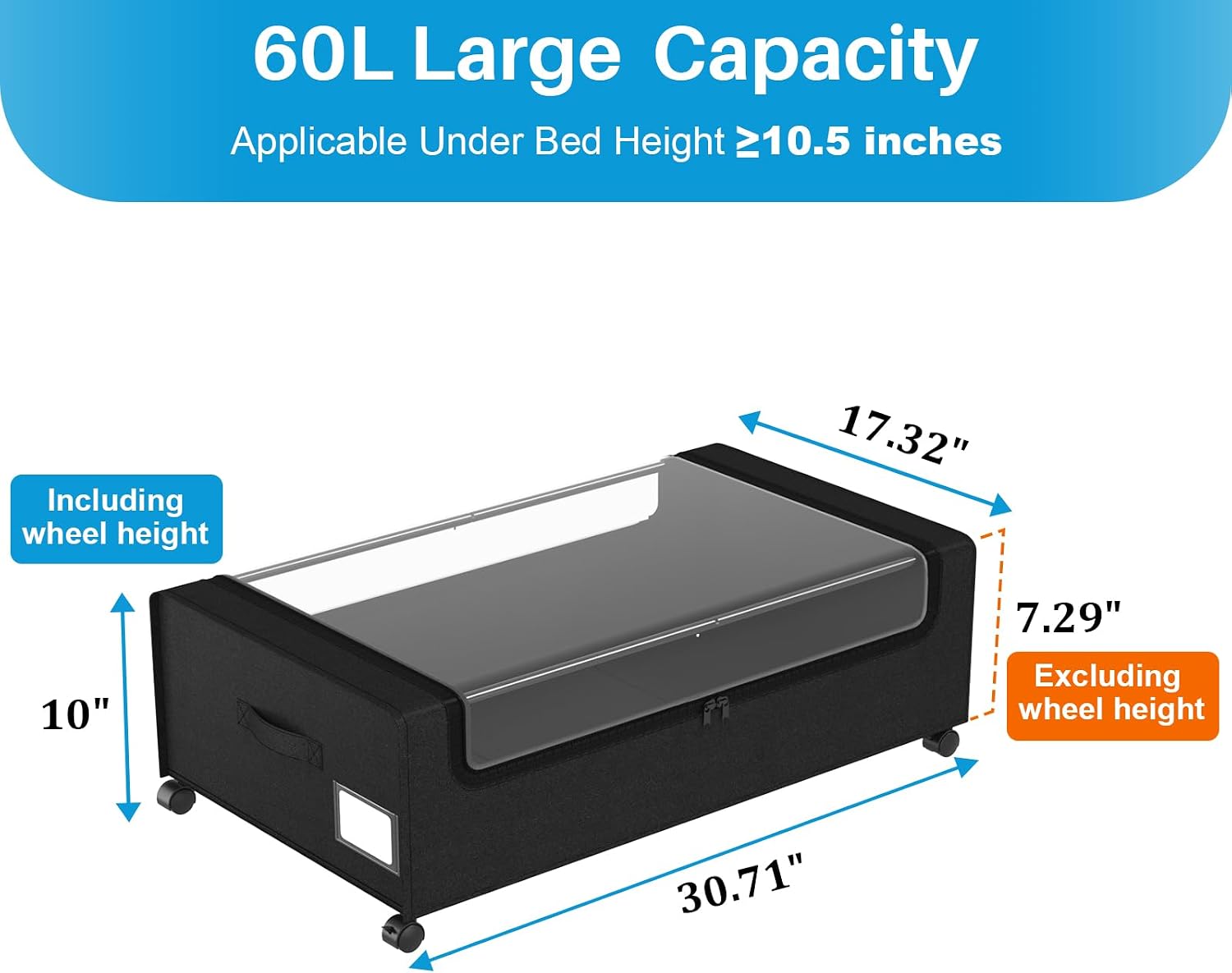 Black Metal Frame Rolling Under Bed Storage Bins
