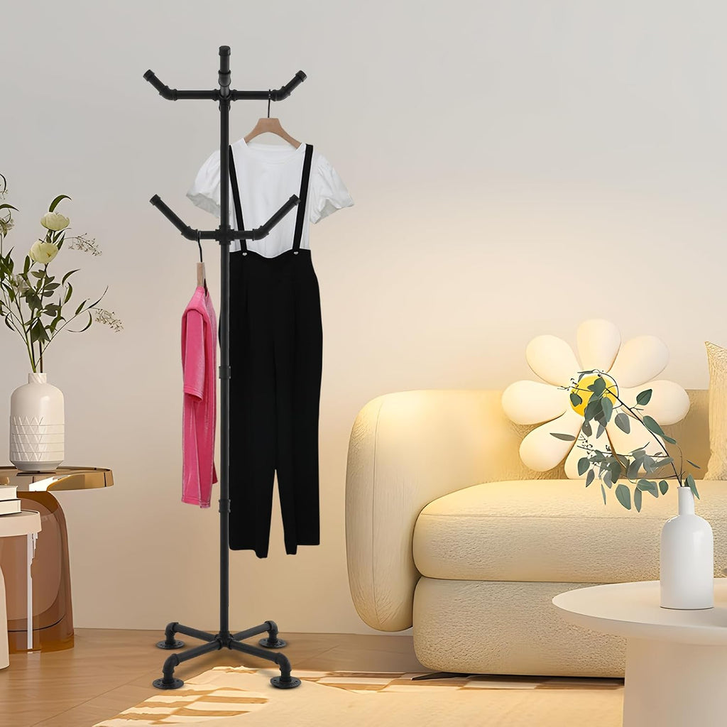 Black Industrial Pipe 6 Hooks Coat Rack