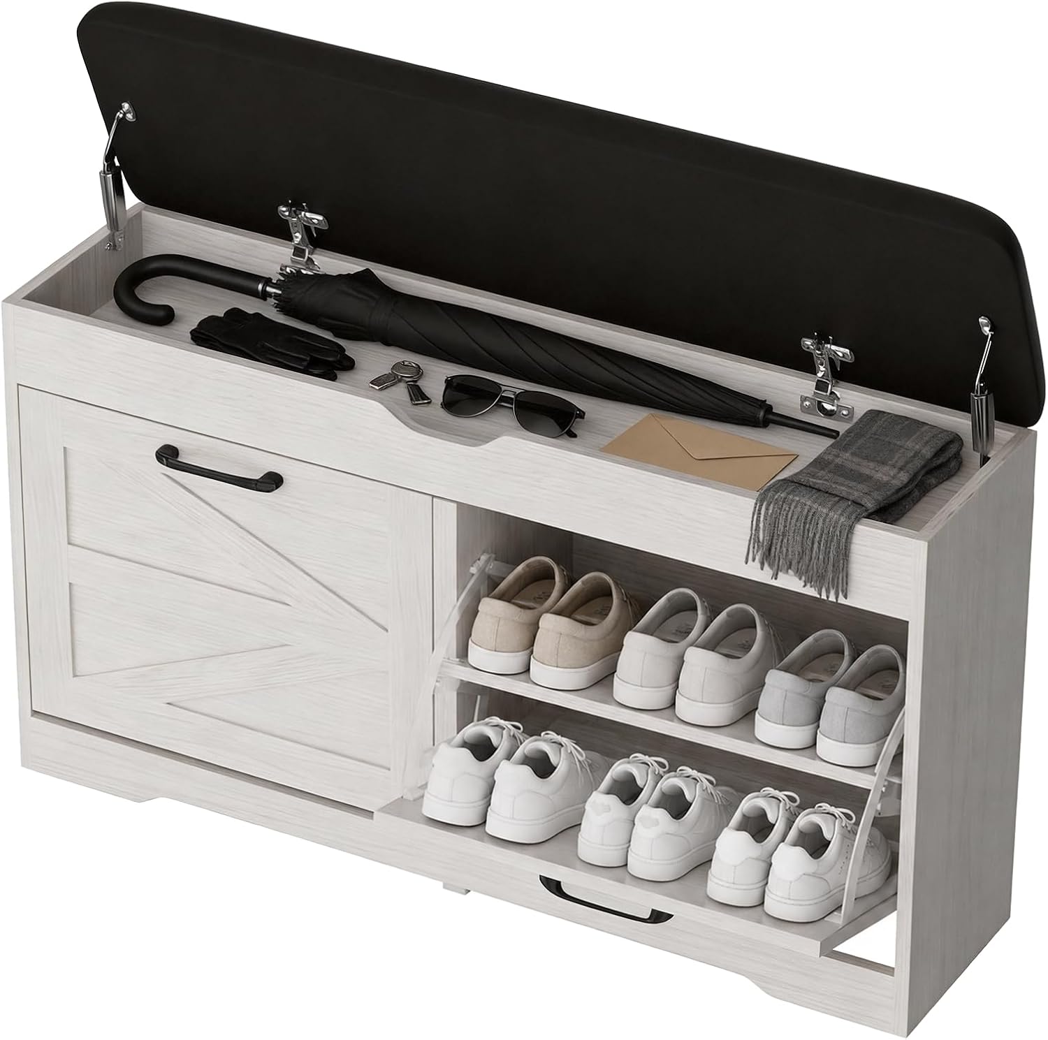 White Cushioned Shoe Storage Bench