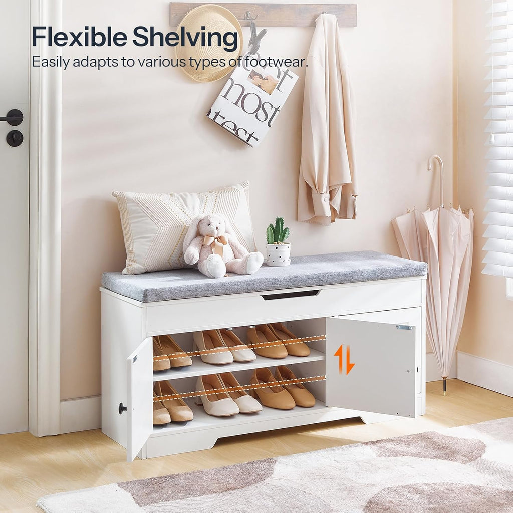 White Gray Flip Top Shoe Storage Bench