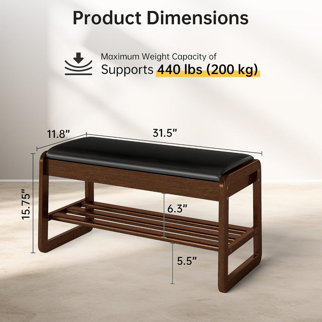 Wood Cushioned Flip Top Shoe Bench