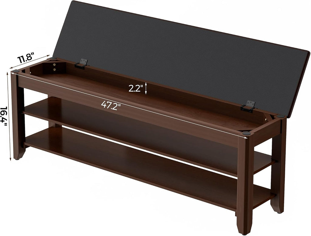 Walnut Cushioned Flip Top Shoe Bench