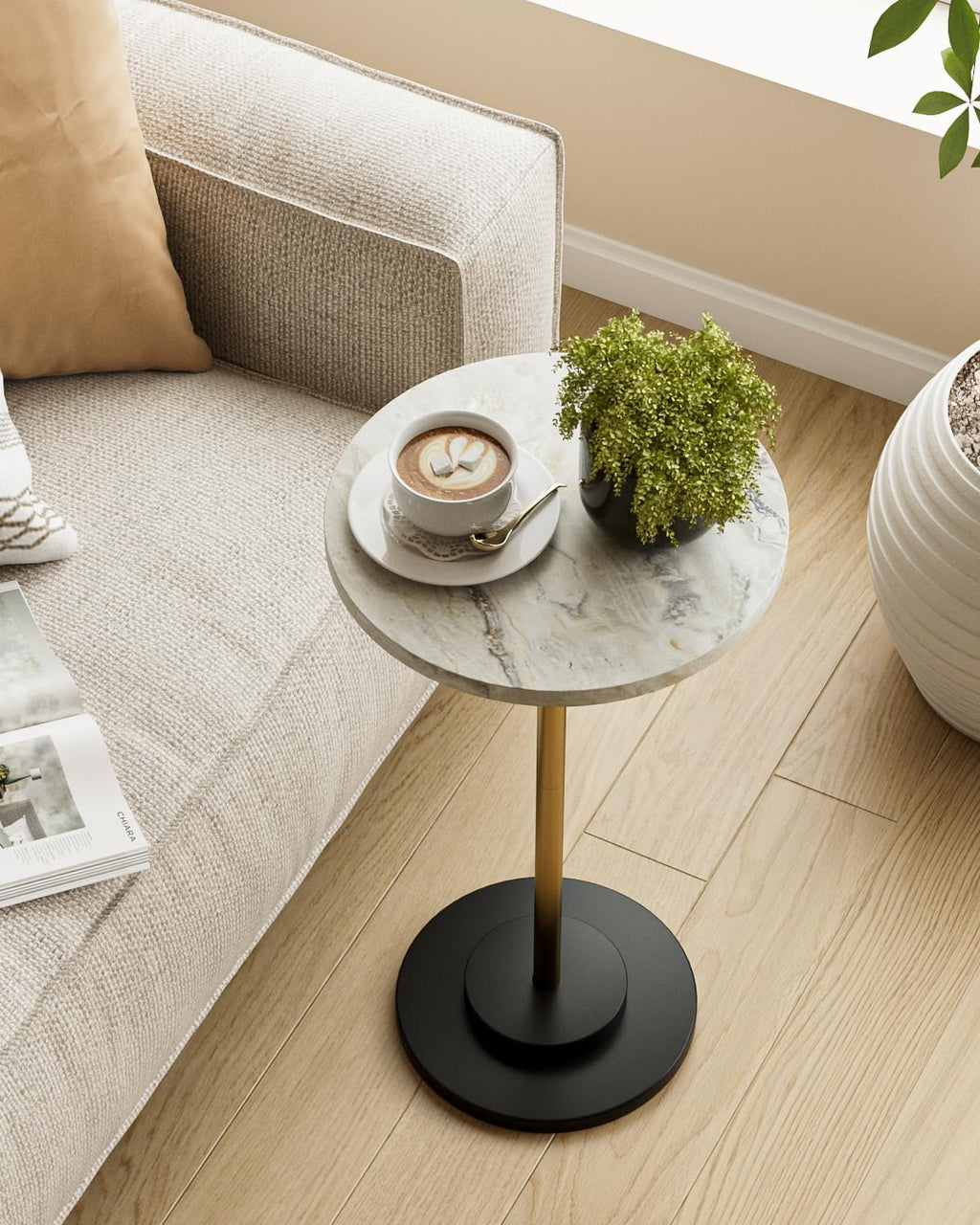 Marble Round Metal Leg Side Table