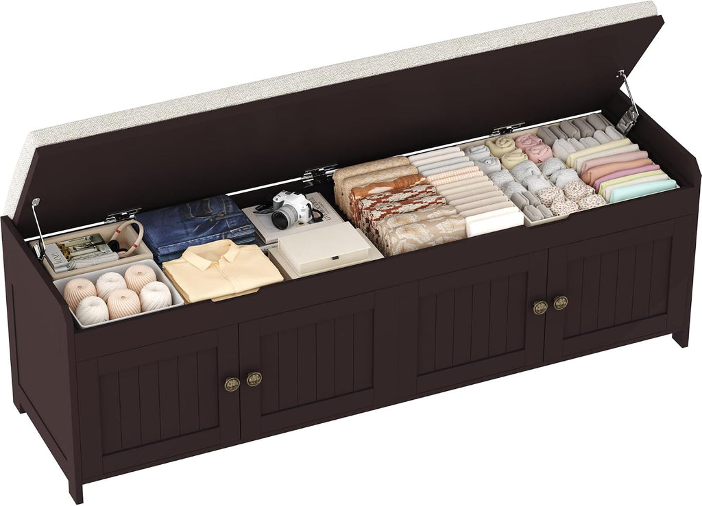 Espresso Lift Top Storage Shoe Bench