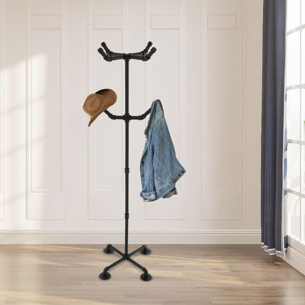 Black Industrial Pipe 6 Hooks Coat Rack
