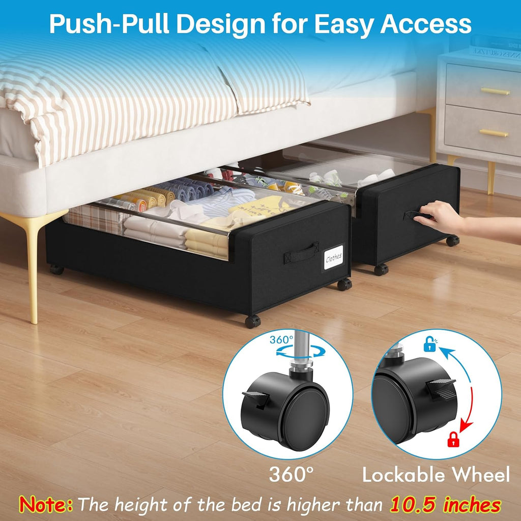 Black Metal Frame Rolling Under Bed Storage Bins