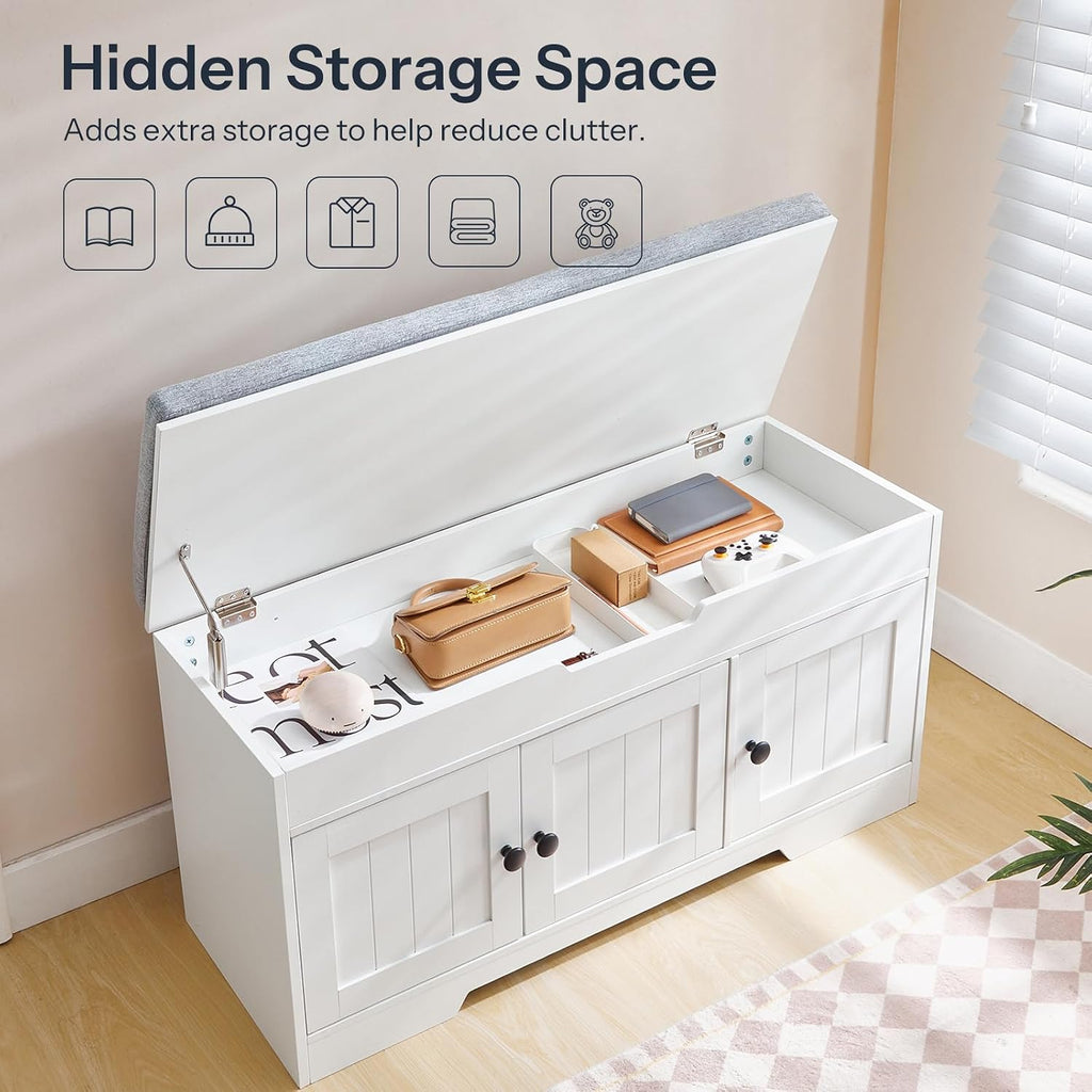 White Gray Flip Top Shoe Storage Bench
