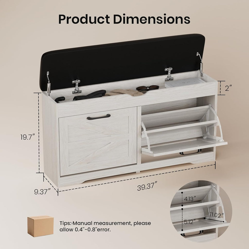 White Cushioned Shoe Storage Bench