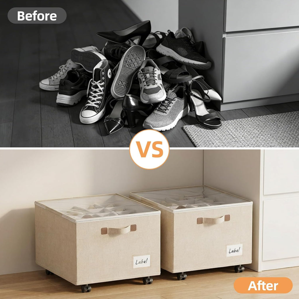 Beige Rolling Shoe Storage Bins