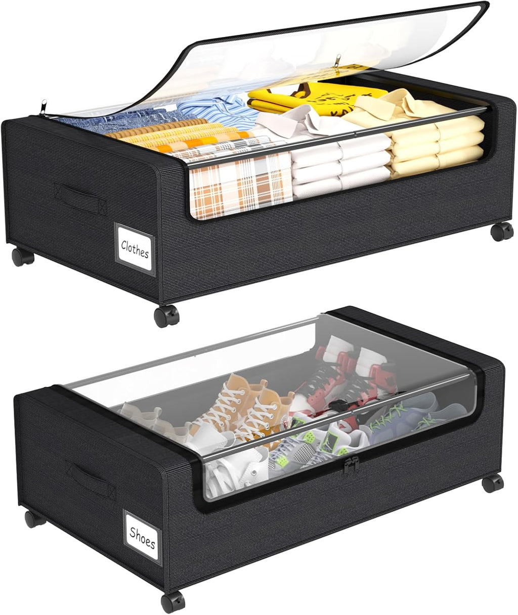 Black Metal Frame Rolling Under Bed Storage Bins