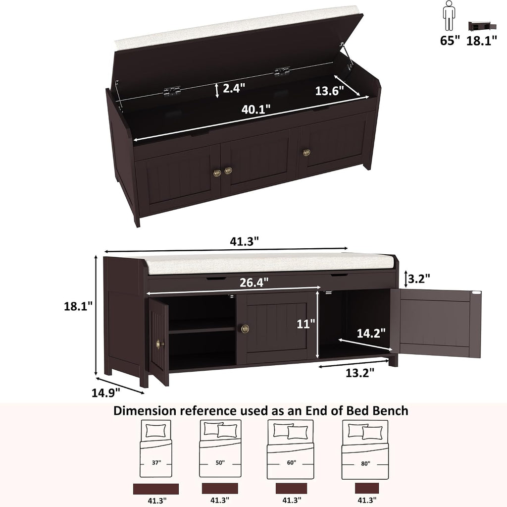 Espresso Lift Top Shoe Bench