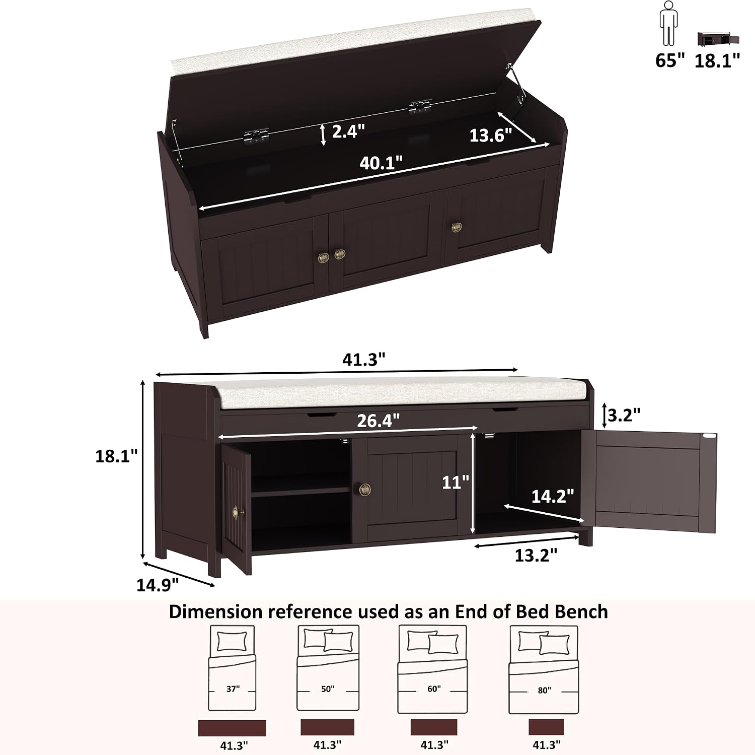 Espresso Lift Top Shoe Bench