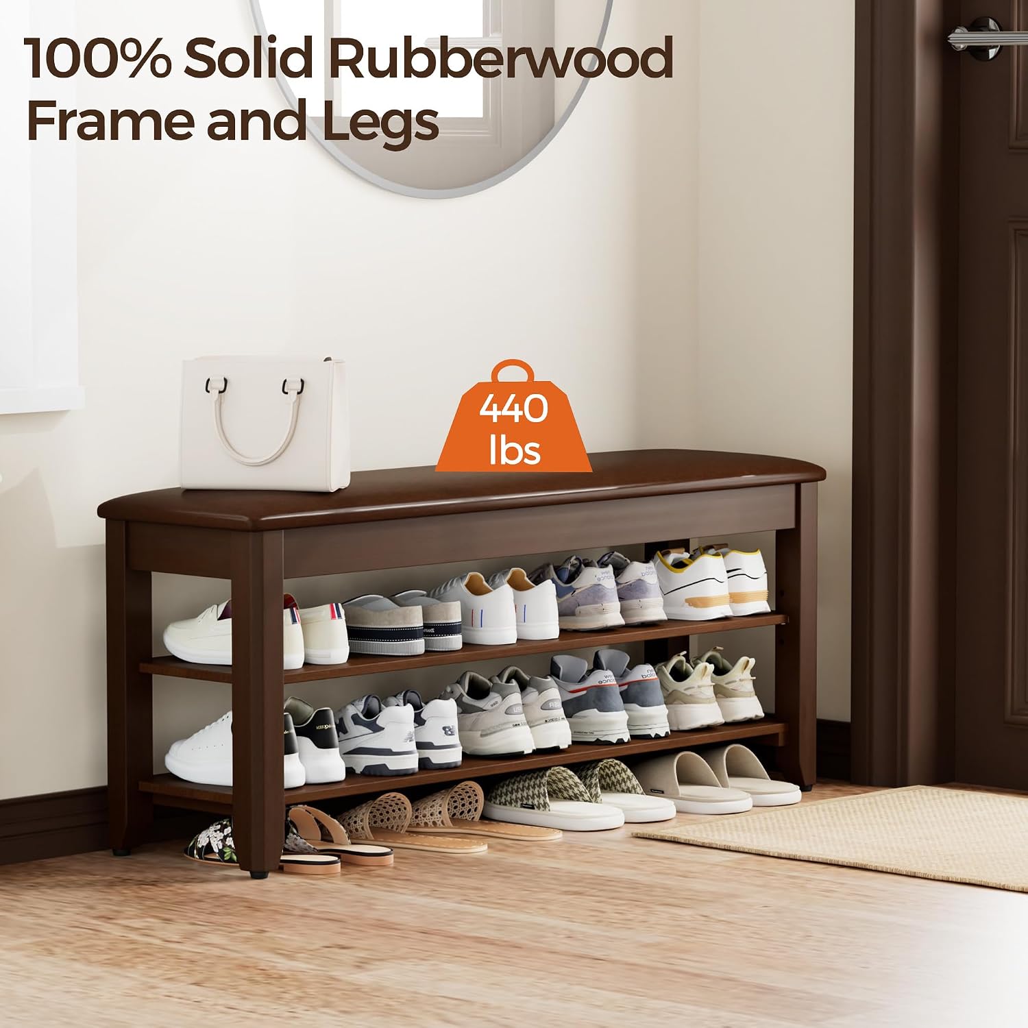 Walnut Flip Top Shoe Storage Bench