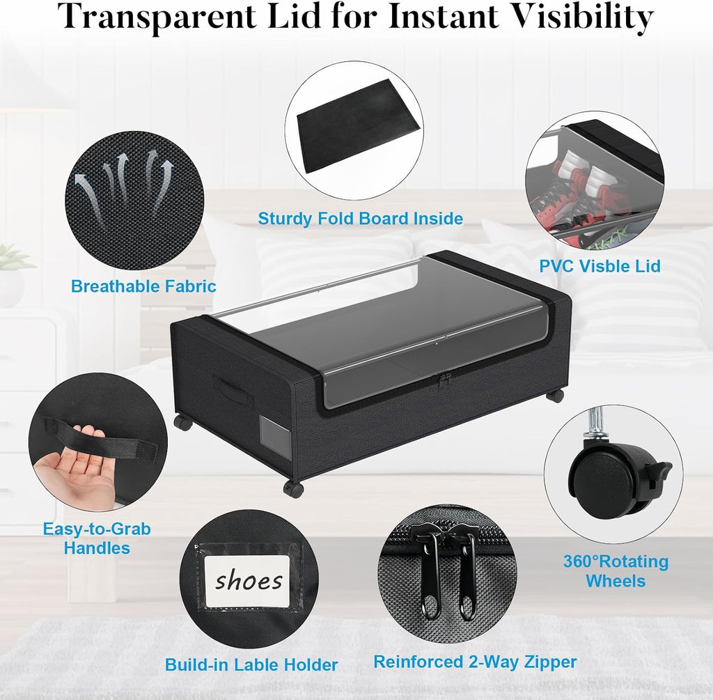 Black Metal Frame Rolling Under Bed Storage Bins
