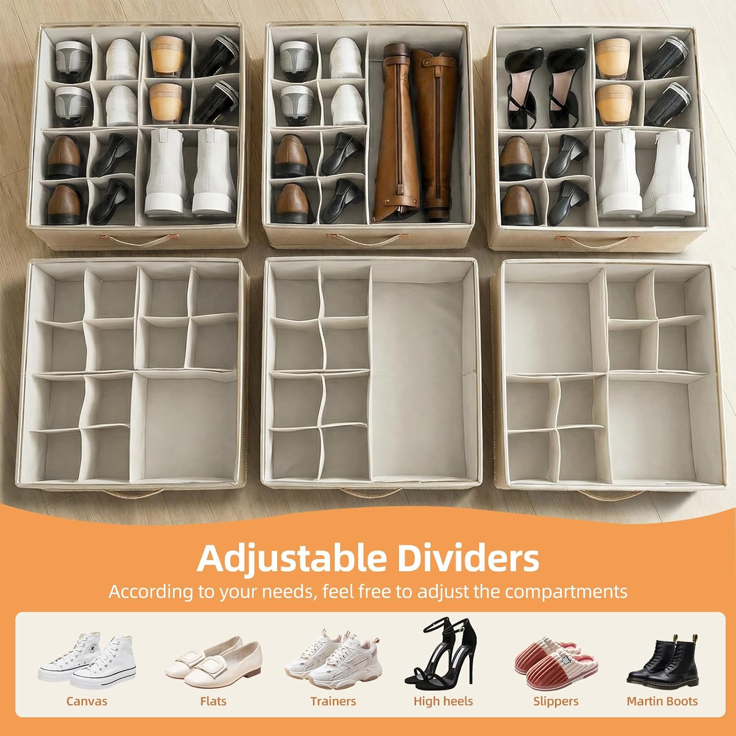 Beige Rolling Shoe Storage Bins