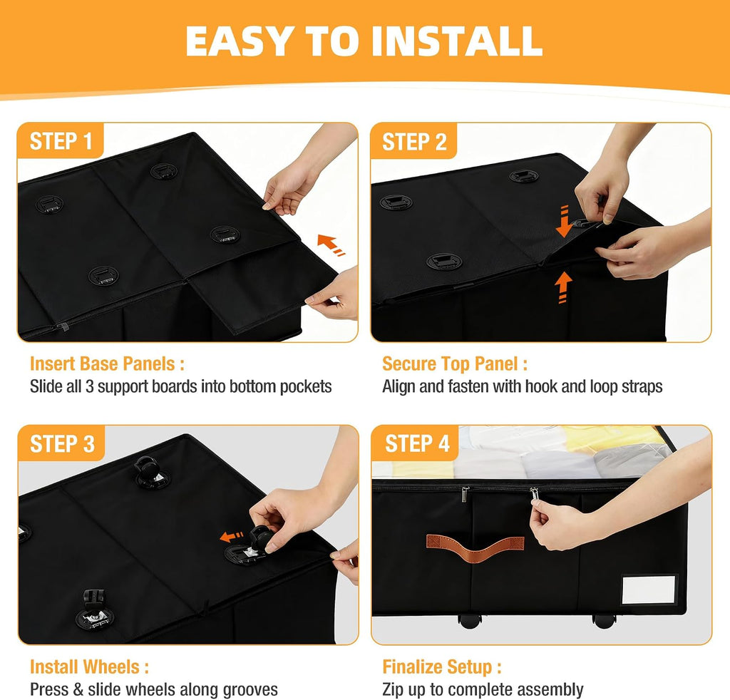 Black Rolling Under Bed Storage Drawers