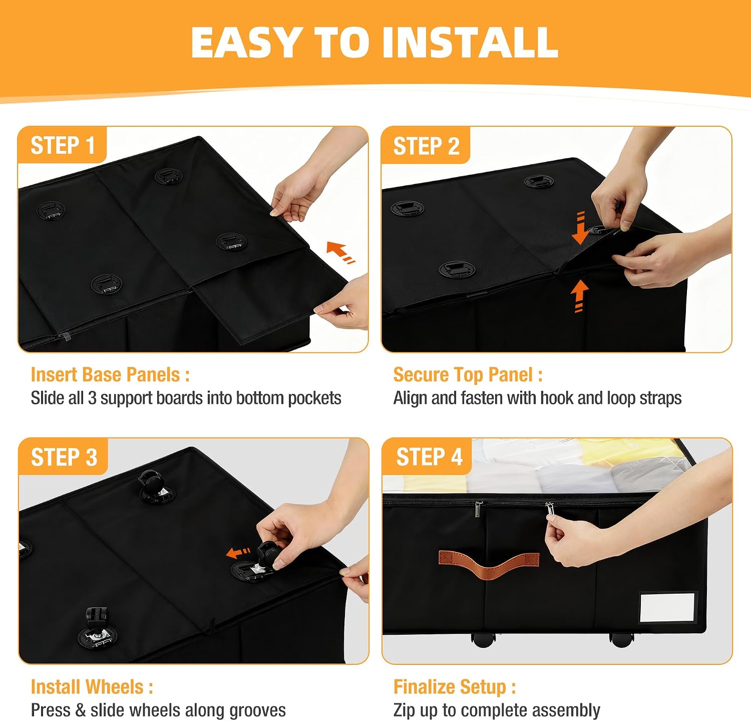 Black Rolling Under Bed Storage Drawers