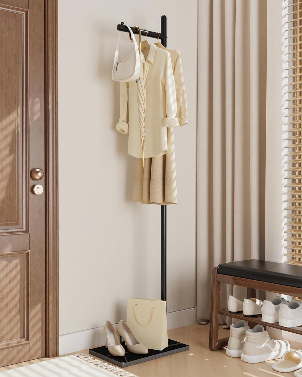Black L-Shaped Rock Base Coat Rack