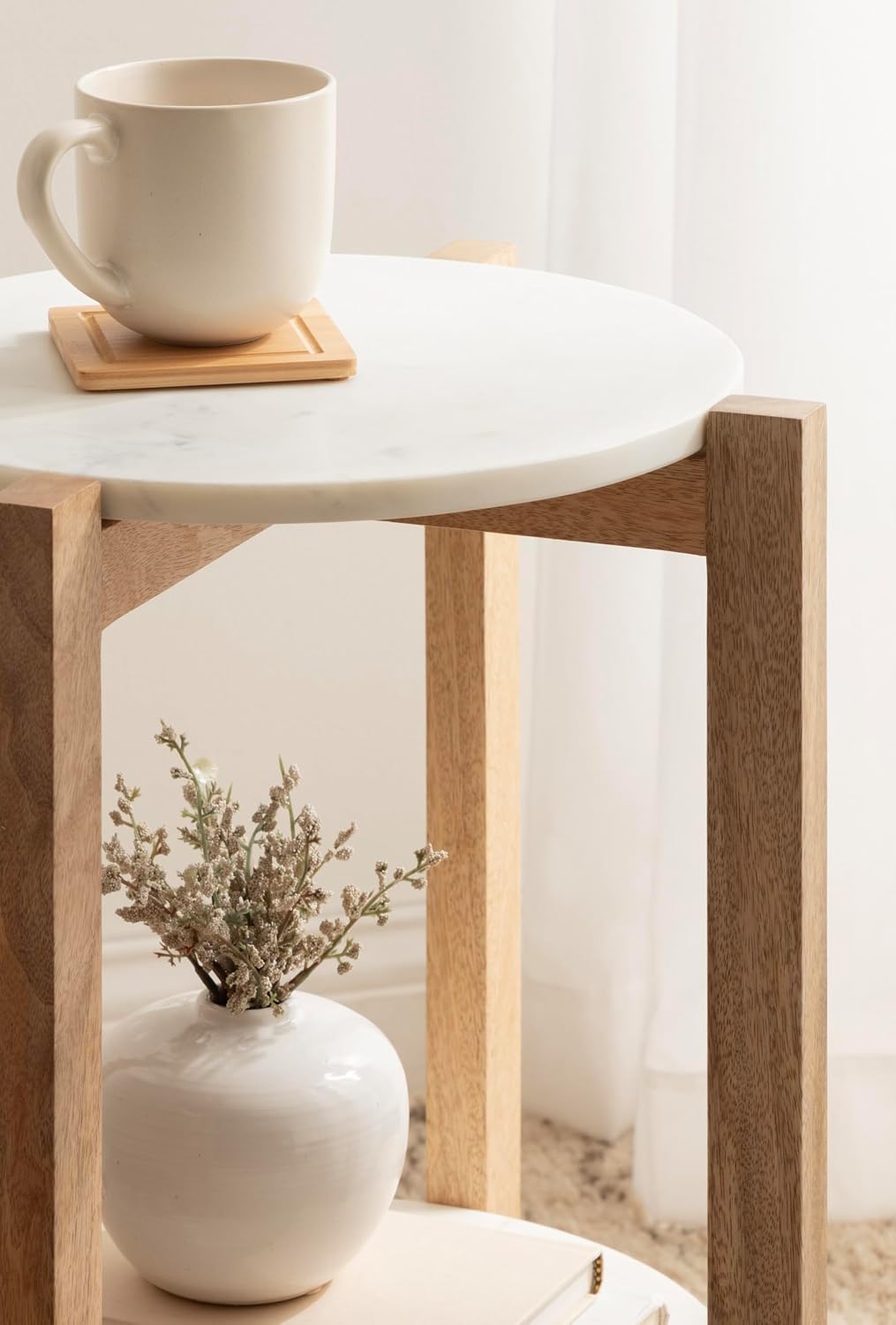 Kate Laurel Moxley Marble Wood Side Table
