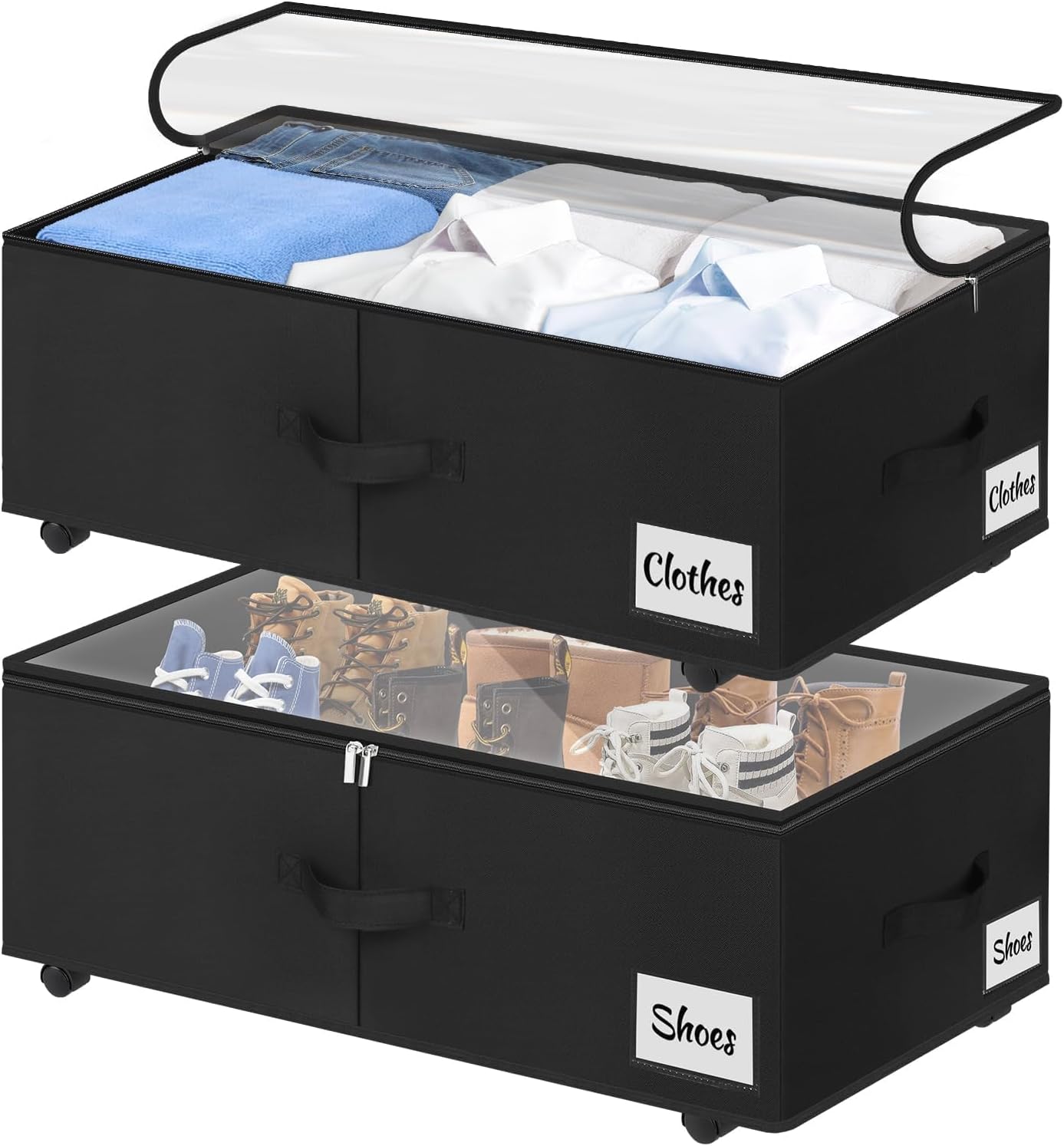 Black Rolling Lidded Under Bed Storage Bins