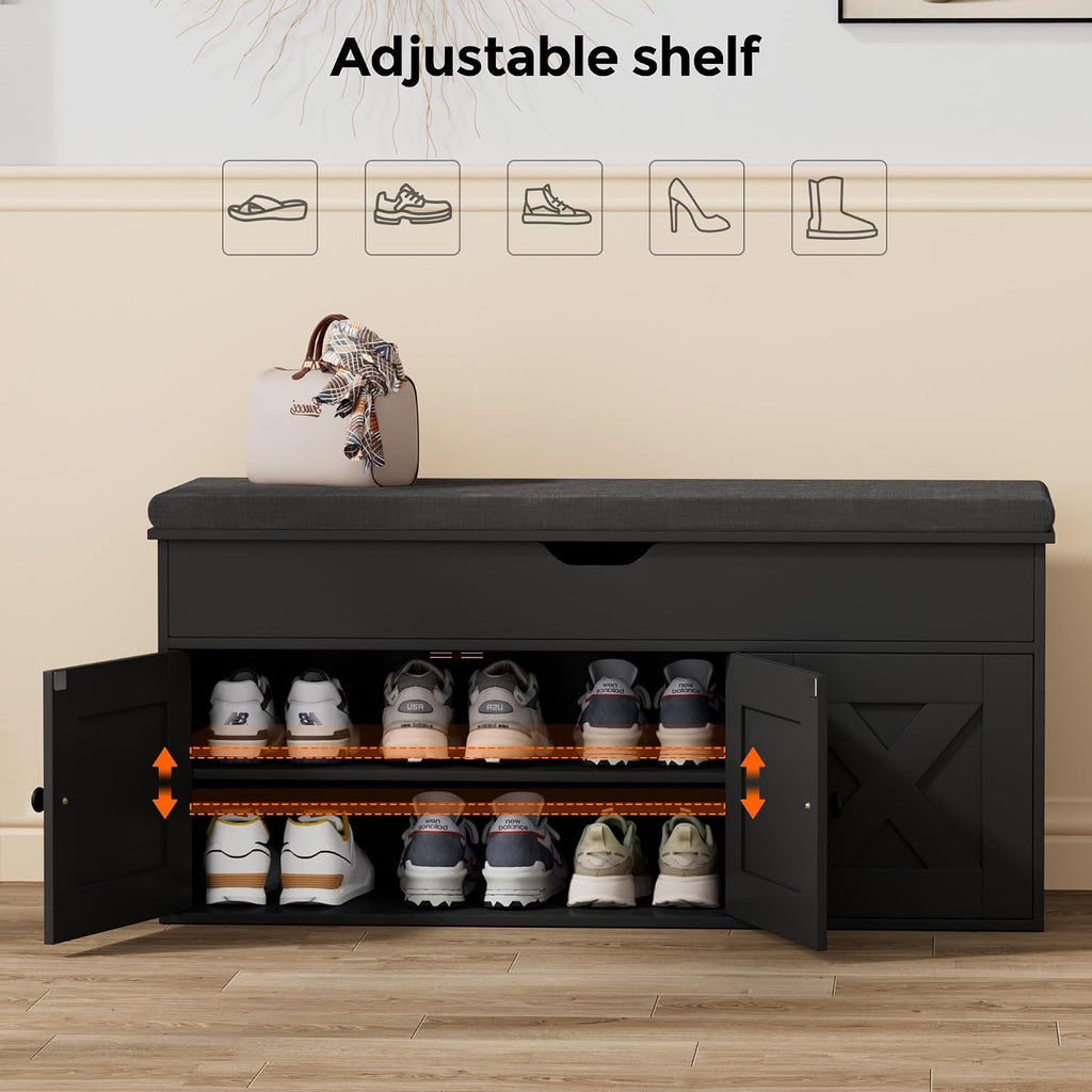 Black Lift Top Shoe Storage Bench