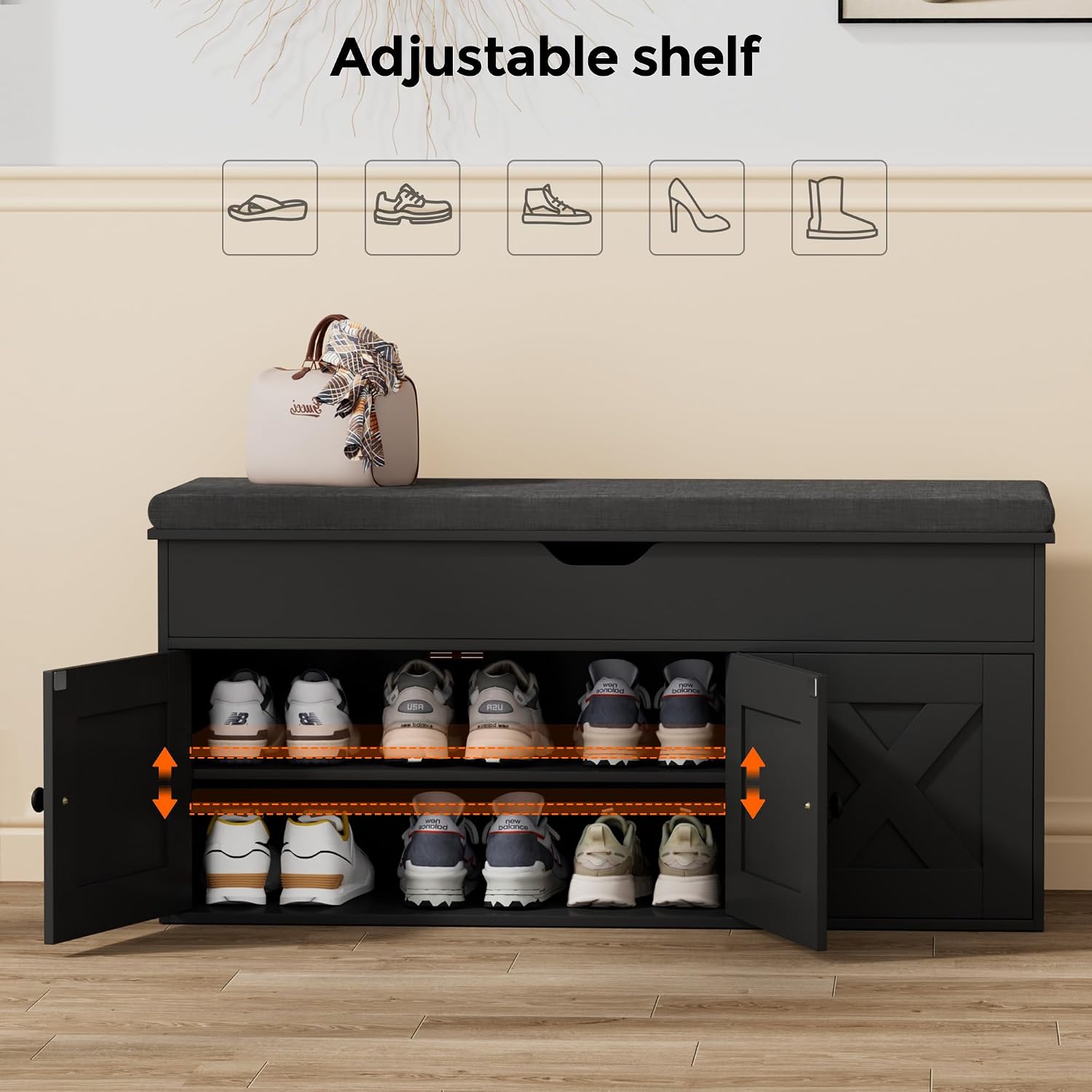 Black Lift Top Shoe Storage Bench
