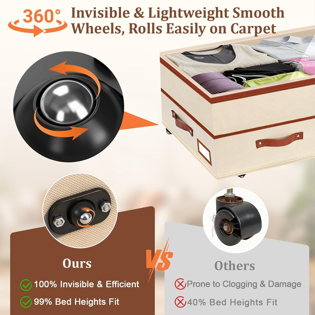 Dolicer Beige Rolling Under Bed Storage Bins