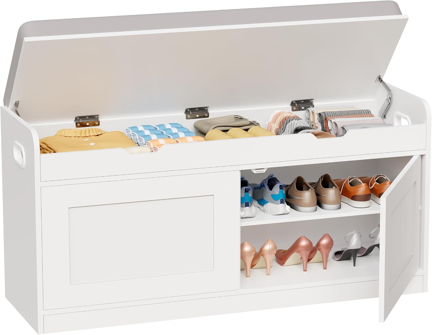 White Cushioned Lift Top Shoe Storage Bench