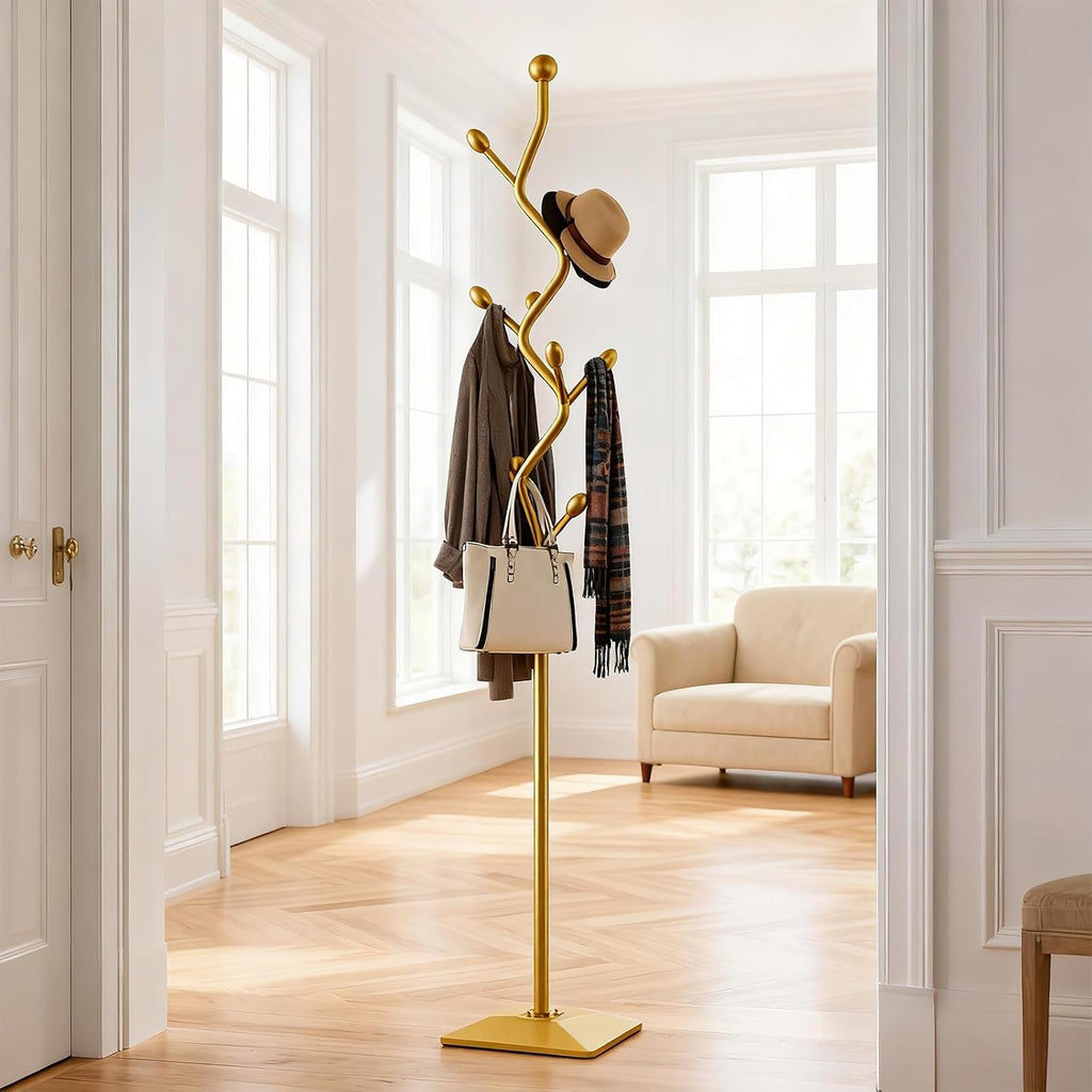 Gold Tree Shaped Freestanding Coat Rack