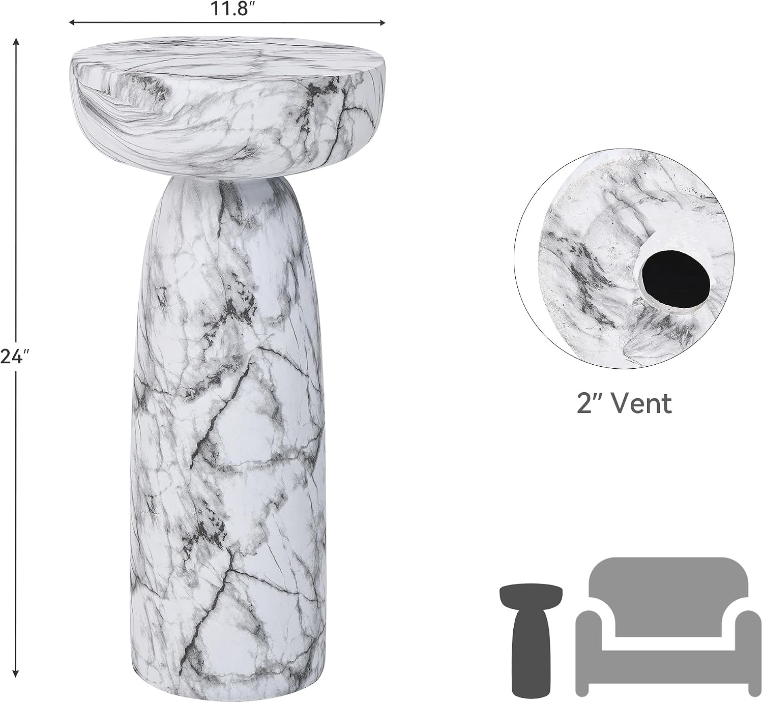 White Faux Marble Outdoor Side Table